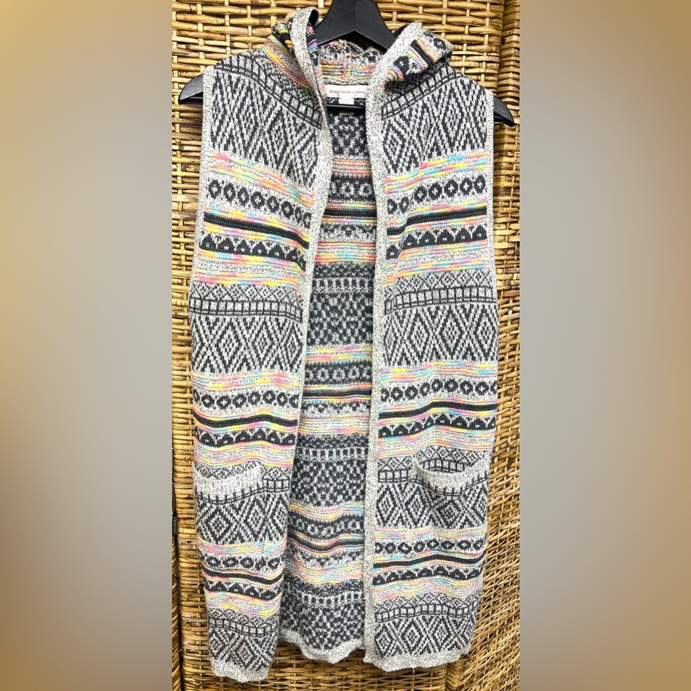 Monteau- Long Hoodie Sweater- Cardigan, Size: Medium, Multi color